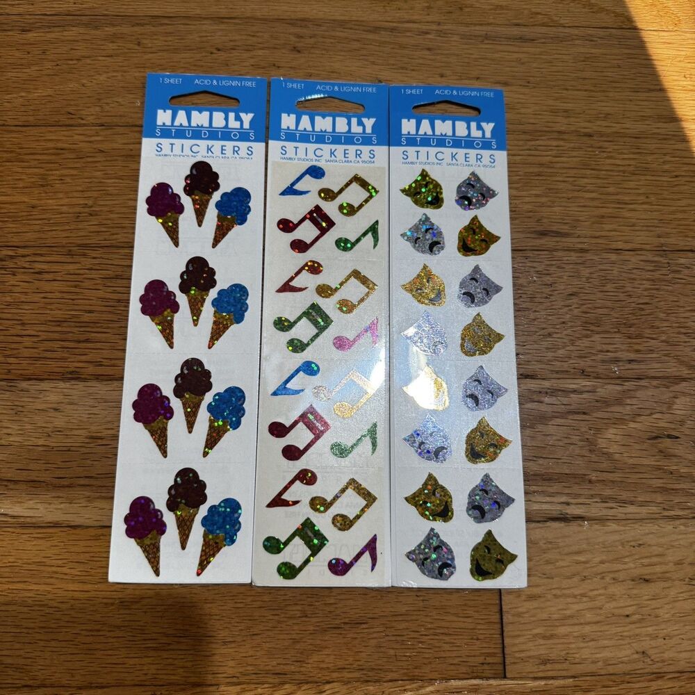 Vintage 90’s Hambly Studios Holographic Glitter & Sandylion 3 Sticker Sheets Lot
